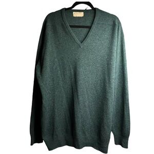 Scott & Crosby V-Neck Sweater Mens L XL 100% Lambswool Pullover Scotland Green